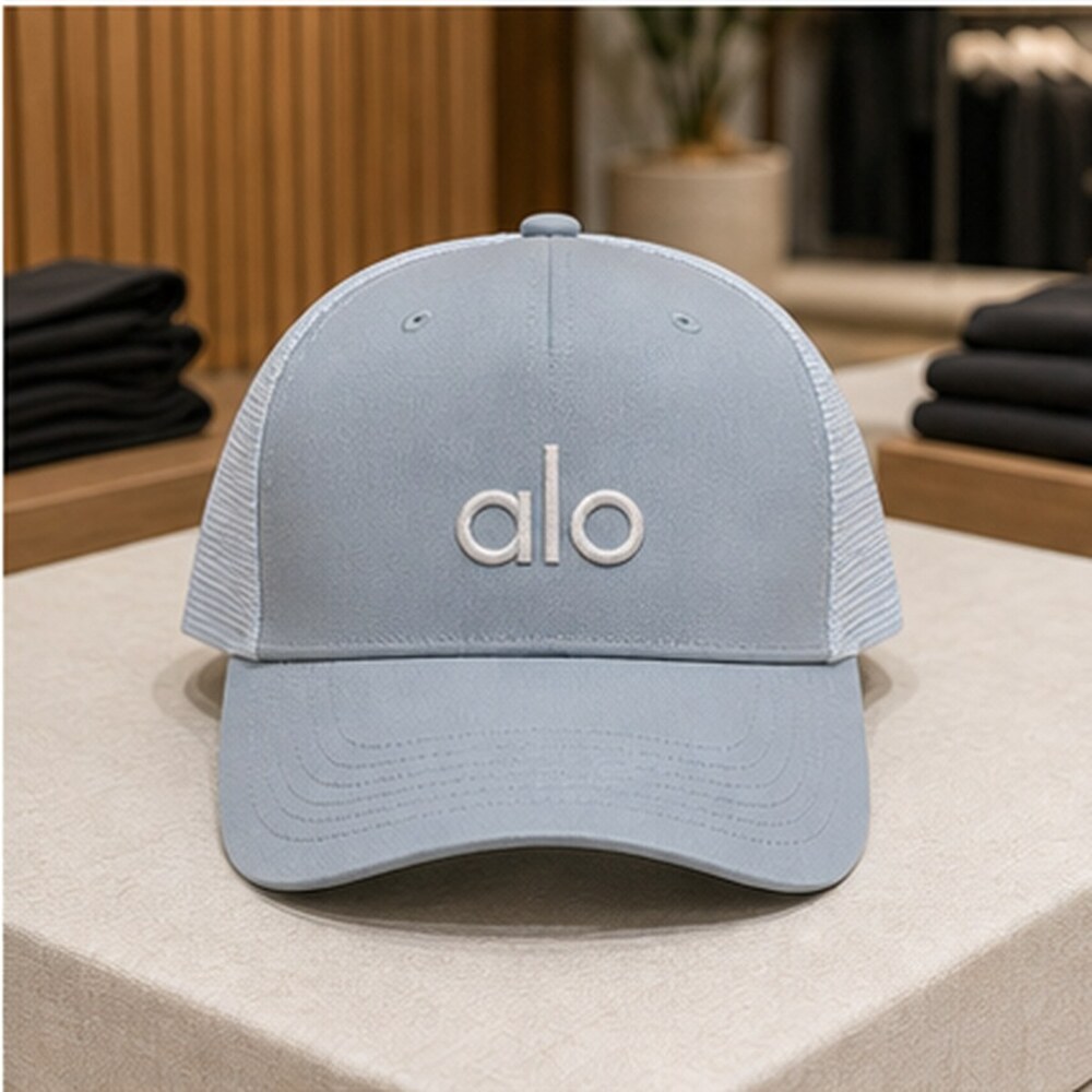 ALO Yoga Mist Blue Gray Casual Mesh Trucker Cap Hat Activewear